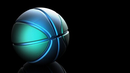 Metallic Green-Blue Basketball Design Background.  3D illustration. 3D CG. High quality rendering.