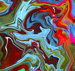 High Resolution Colorful fluid painting with marbling texture, 3D Rendering.