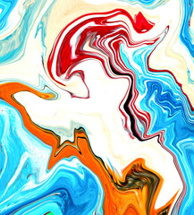 High Resolution Colorful fluid painting with marbling texture, 3D Rendering.