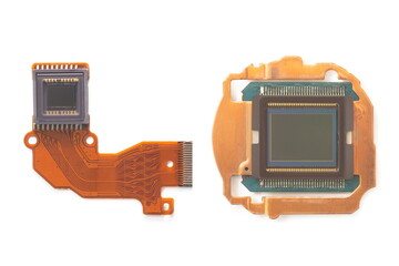 CCD(Charge Coupled Device ) and CMOS(Complementary Metal Oxide Semiconductor) isolated on white background, Camera sensor.