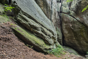 Obraz premium A massive rock tors in the Przadki nature reserve, Podkarpackie Voivodeship, Poland