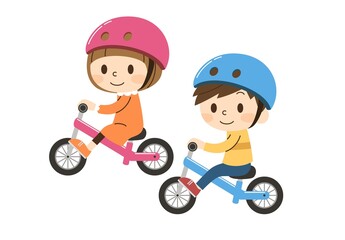 キックバイクに乗る2人の子供