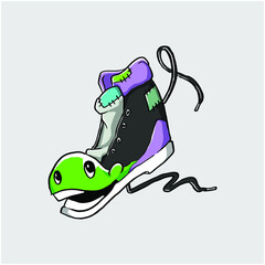 vector illustration of a shoe object with a smiling face. colorful illustration vector for kid