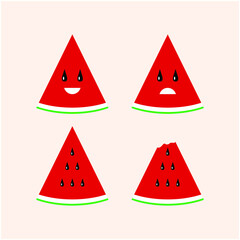 vector set of smiling, sad and seeded watermelons. simple object vector for kids