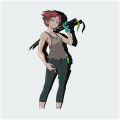 vector illustration of female object posing with sword