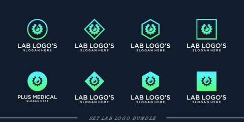 lab logo science laboratorychemistry  bundle vector icon concept universal symbol Premium