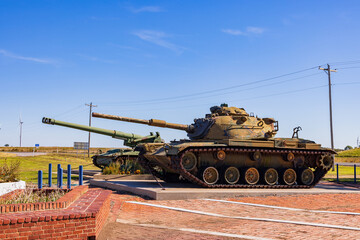 Sunny view of a tank in the Veterans Memorial Park
