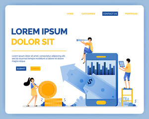 Design of analyze increase in value of investments in portfolio and improve profits in stocks market. vector illustration can be used for landing page, web, website, mobile apps, poster, flyer, ui ux