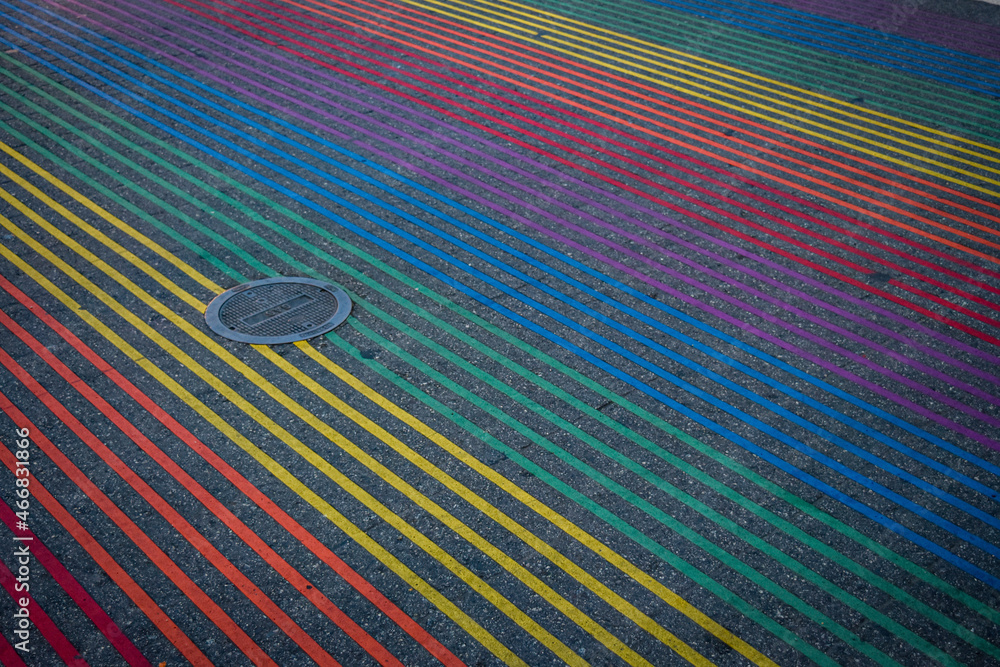 Poster close up of a carpet with colored pattern lines