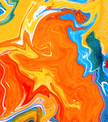 High Resolution Colorful fluid painting with marbling texture, 3D Rendering.	
