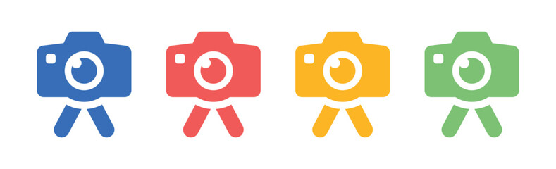 Camera icon set. Photo camera with tripod icon vector.