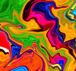 High Resolution Colorful fluid painting with marbling texture, 3D Rendering.	
