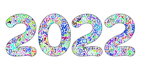 New Year, multicolor numbers 2022 on a white background, QR code