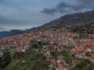 Fototapeta na wymiar Aerial view of the picturesque village of Arachova, Boeotia, Greece