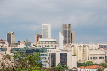 Fototapeta na wymiar buildings in the center of Rio de Janeiro seen from the top of the Santa Teresa neighborhood in Brazil.