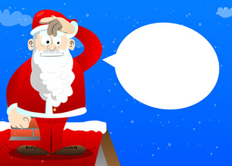 Santa Claus in his red clothes with white beard confused, scratching his head. Vector cartoon character illustration.