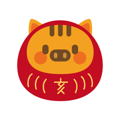 達磨の仮装をしている猪　年賀状素材　亥年