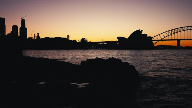 Sydney Harbour silhouettes at dusk.