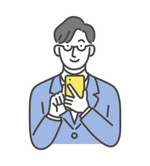 スマホを操作するスーツ男性