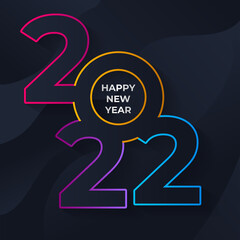 Happy 2022 new year colorful number with bright sparkles. Festive premium design template for greeting card, calendar, banner. glowing lights circle on black background. Vector illustration
