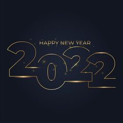 Happy 2022 new year golden number with bright sparkles. Festive premium design template for greeting card, calendar, banner. glowing lights circle on black background. Vector illustration