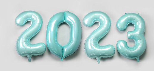 Figure 2023 made of balloons on light background