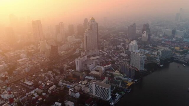 4K aerial drone footage of Bangkok skyline, Business city, view of Bangkok downtown, Flying over Bangkok, Thailand.
