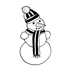 snowman hand drawn doodle. vector, scandinavian, nordic, minimalism, monochrome. icon, sticker, decor, card, christmas, new year, winter.