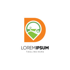 Letter D Map Location Logo Design Vector Icon Graphic Emblem Illustration Background Template