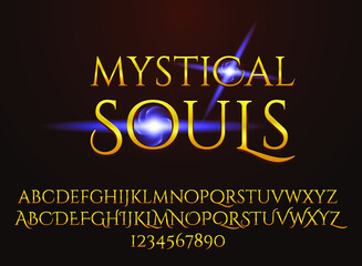 fantasy golden luxury mystical souls with blue flare icon text effect © didik