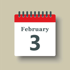Icon day date 3 February, template calendar page