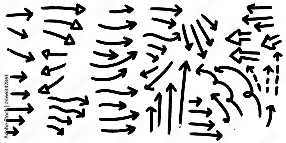 Poster set of hand drawing arrow use for pictogram pointer or presentation design element. arrow sketch han