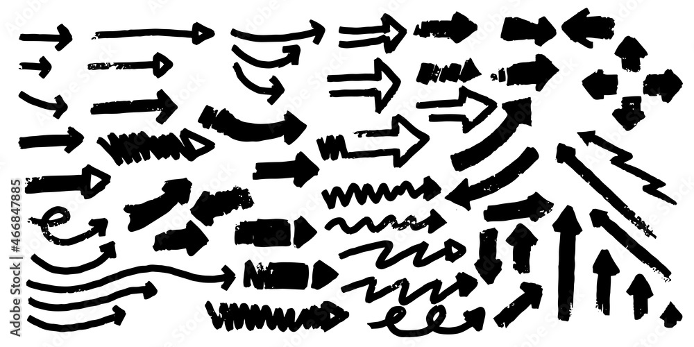 Poster set of hand drawing arrow use for pictogram pointer or presentation design element. arrow sketch han