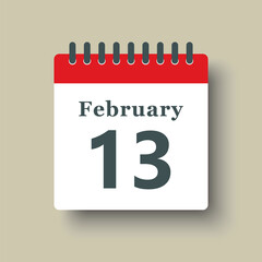 Icon day date 13 February, template calendar page