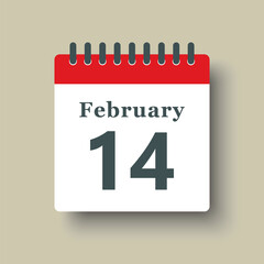 Icon day date 14 February, template calendar page