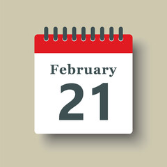 Icon day date 21 February, template calendar page