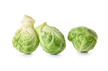 Obraz premium Ripe fresh Brussels sprouts on white background