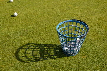 golf bucket, golf club, green field