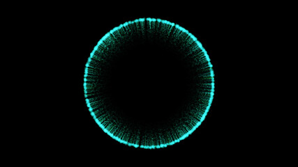 black minimalistic background with a blue circle in the center. round frame of lightning on black background