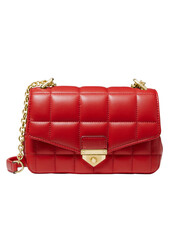 Red women's leather bag with chain
