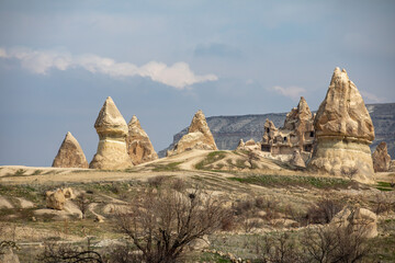 Landscapes in Cappadocia Turkey. Mountain valleys a place to travel in Turkey