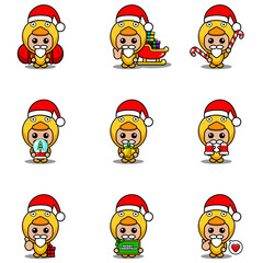 Obraz na płótnie Canvas vector cartoon character set mascot costume chicken cute christmas bundle
