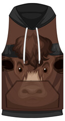 Front of hoodie sleeveless with bull face pattern