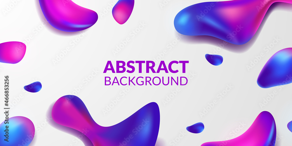 Poster purple blue neon abstract drop blob dynamic shape fluid bubble vivid bright vibrant element with whi