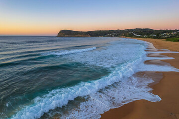 Surfs up aerial sunrise seascape