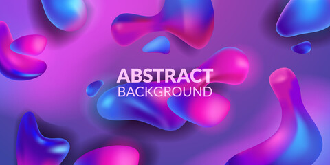 Purple blue neon abstract drop blob dynamic shape fluid bubble vivid bright vibrant element with dark purple background
