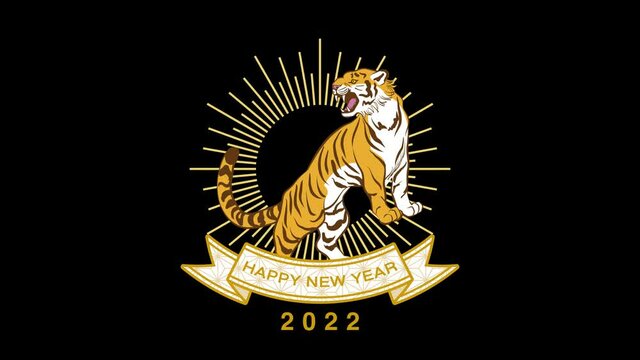 Alpha channel file - Roaring tiger animation, full length, Included banner "HAPPY NEW YEAR"
