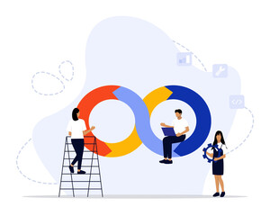Vector Illustration, DevOps Programmer Concept, Showing a group of programmer using dev Ops method, Suitable for landing page, ui, web, App intro card, editorial, flyer, and banner