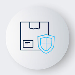 Line Delivery security with shield icon isolated on white background. Delivery insurance. Insured cardboard boxes beyond the shield. Colorful outline concept. Vector