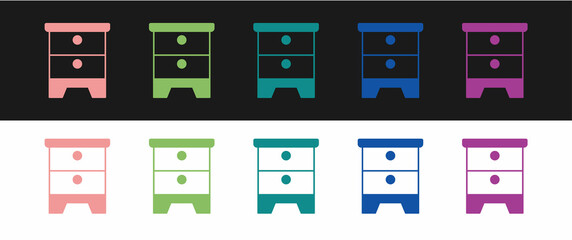Set Furniture nightstand icon isolated on black and white background. Vector